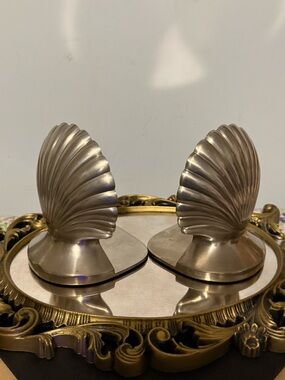 Vintage Silver toned Shell Bookends